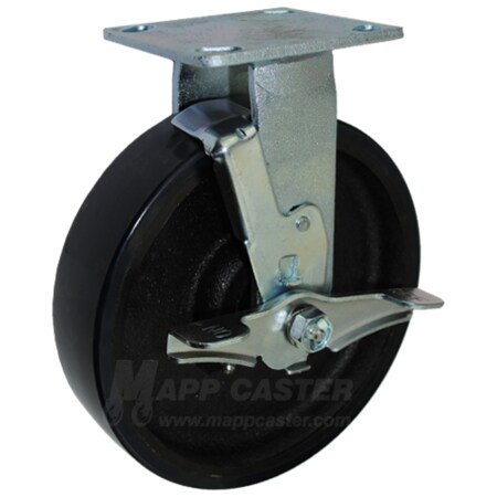Mapp Caster 8"X2" Polyurthane on Iron Wheel Rigid Caster W/ Brake - 1,250 Lbs Cap 146UIRB820RB